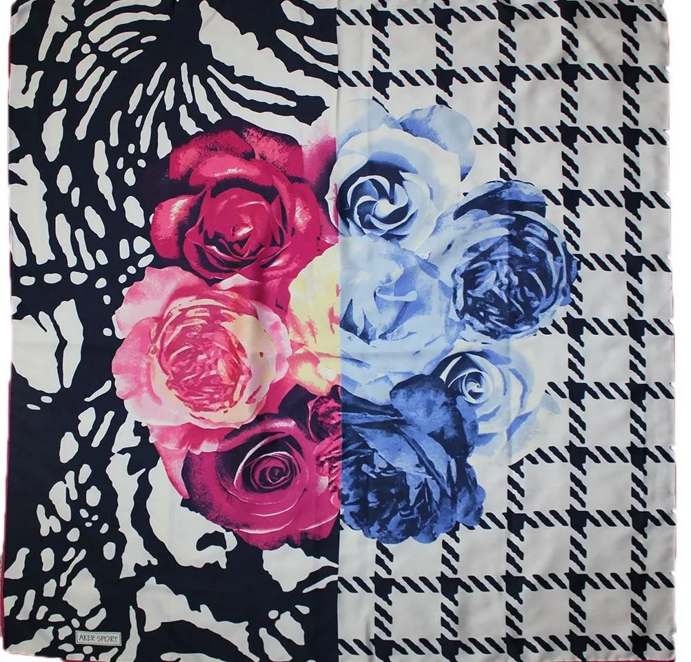 Aker Satin Square Hijab Scarf 6648 991 Blue / Pink
