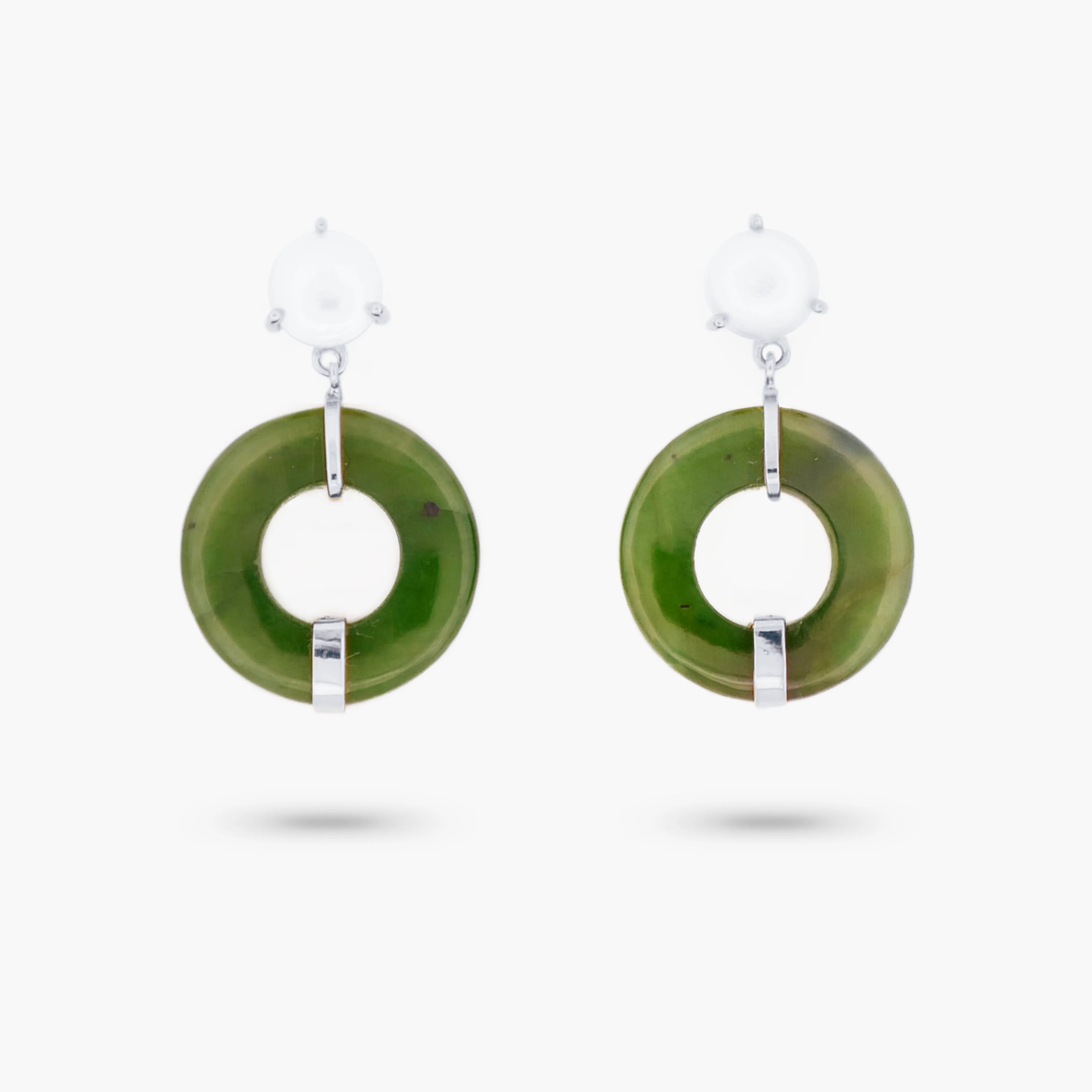Amare Wear Oriental Inspired Freshwater Pearl and Rare Jade Dangle Earrings