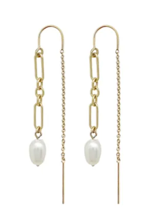 ANNA PEARL THREAD EARRINGS - GOLD