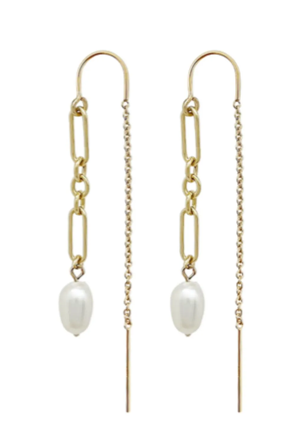 ANNA PEARL THREAD EARRINGS - GOLD