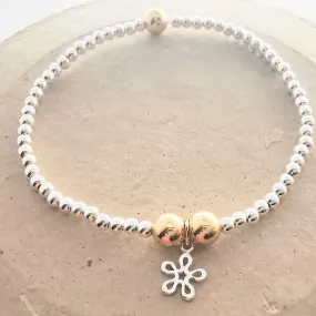 ANNIE Sterling Silver and Gold Bead Bracelet with Sterling Silver Flower