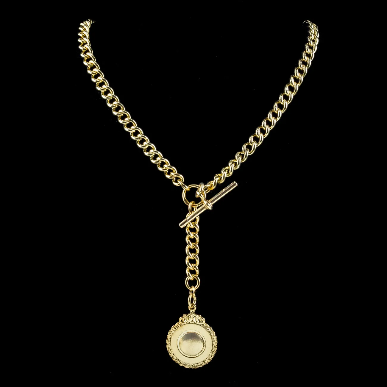 Antique Edwardian Albert Chain And Medallion Sterling Silver Gold Gilt Dated 1911