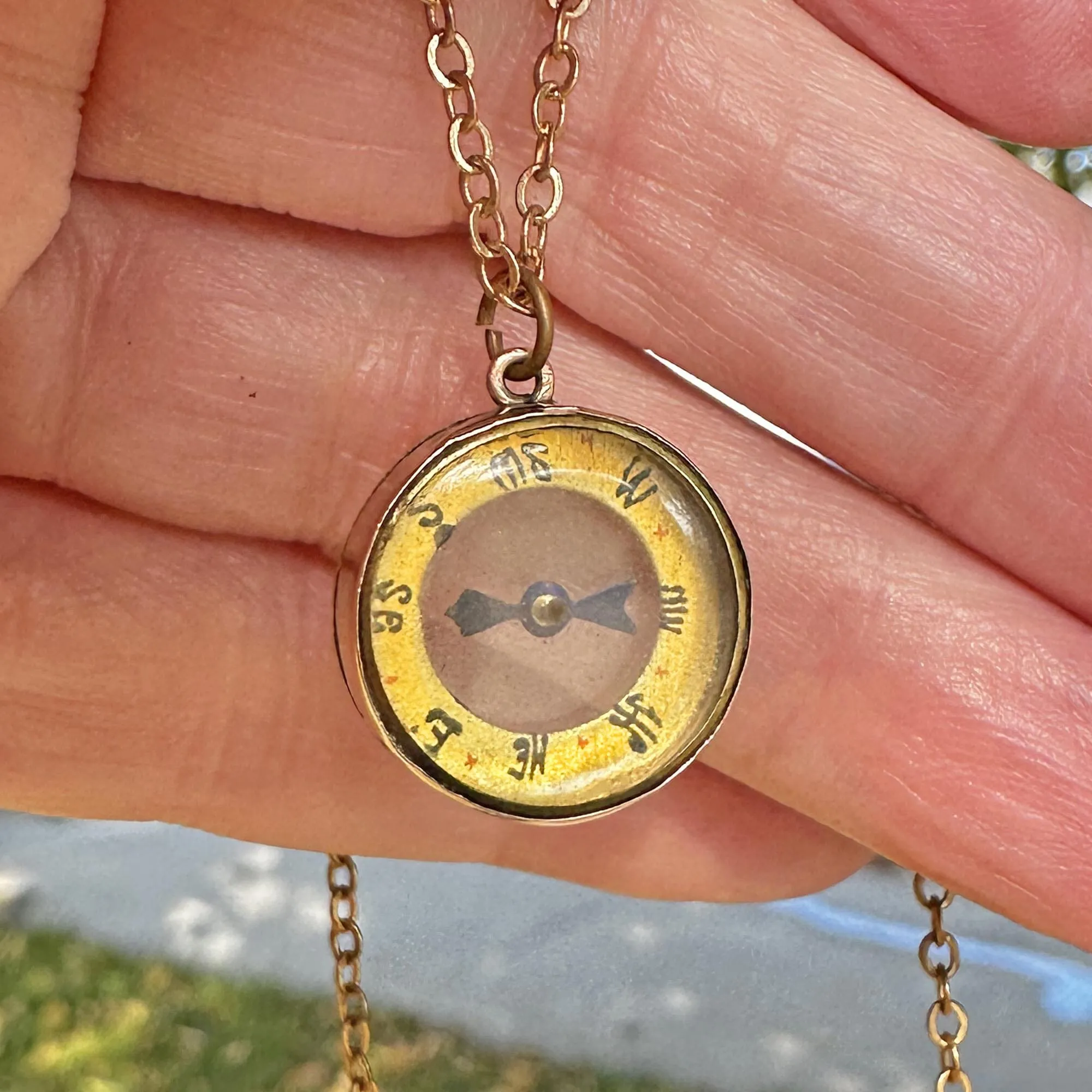 Antique Edwardian Solid Gold Working Compass Pendant Fob