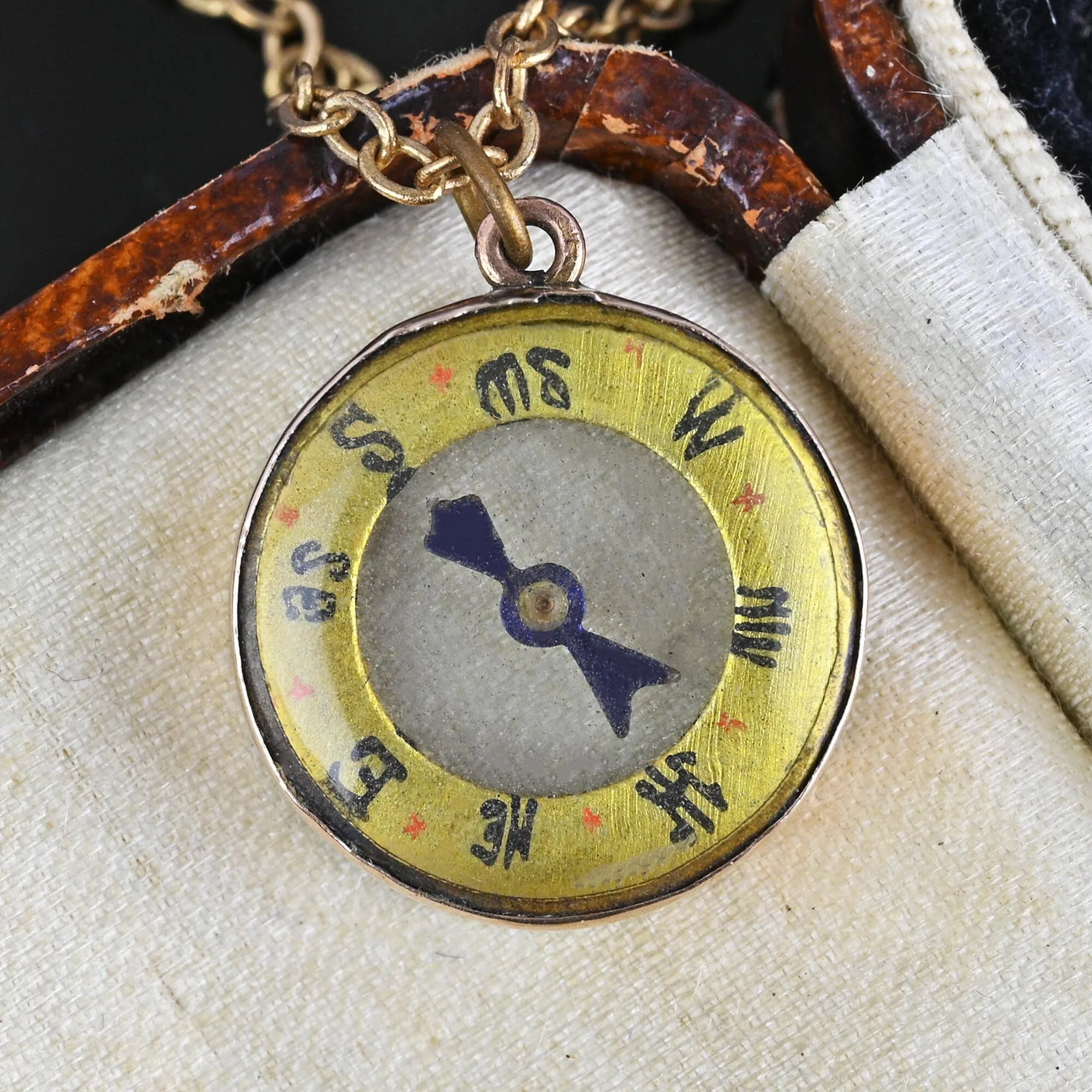 Antique Edwardian Solid Gold Working Compass Pendant Fob