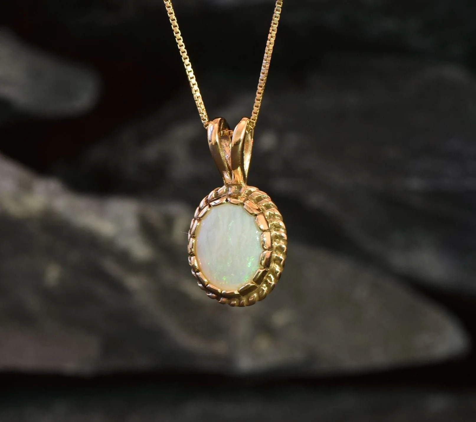 Antique Opal Pendant - Natural Opal Necklace,  Gold Opal Pendant