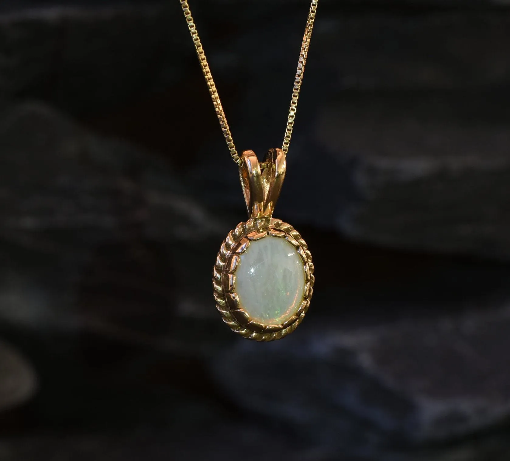 Antique Opal Pendant - Natural Opal Necklace,  Gold Opal Pendant
