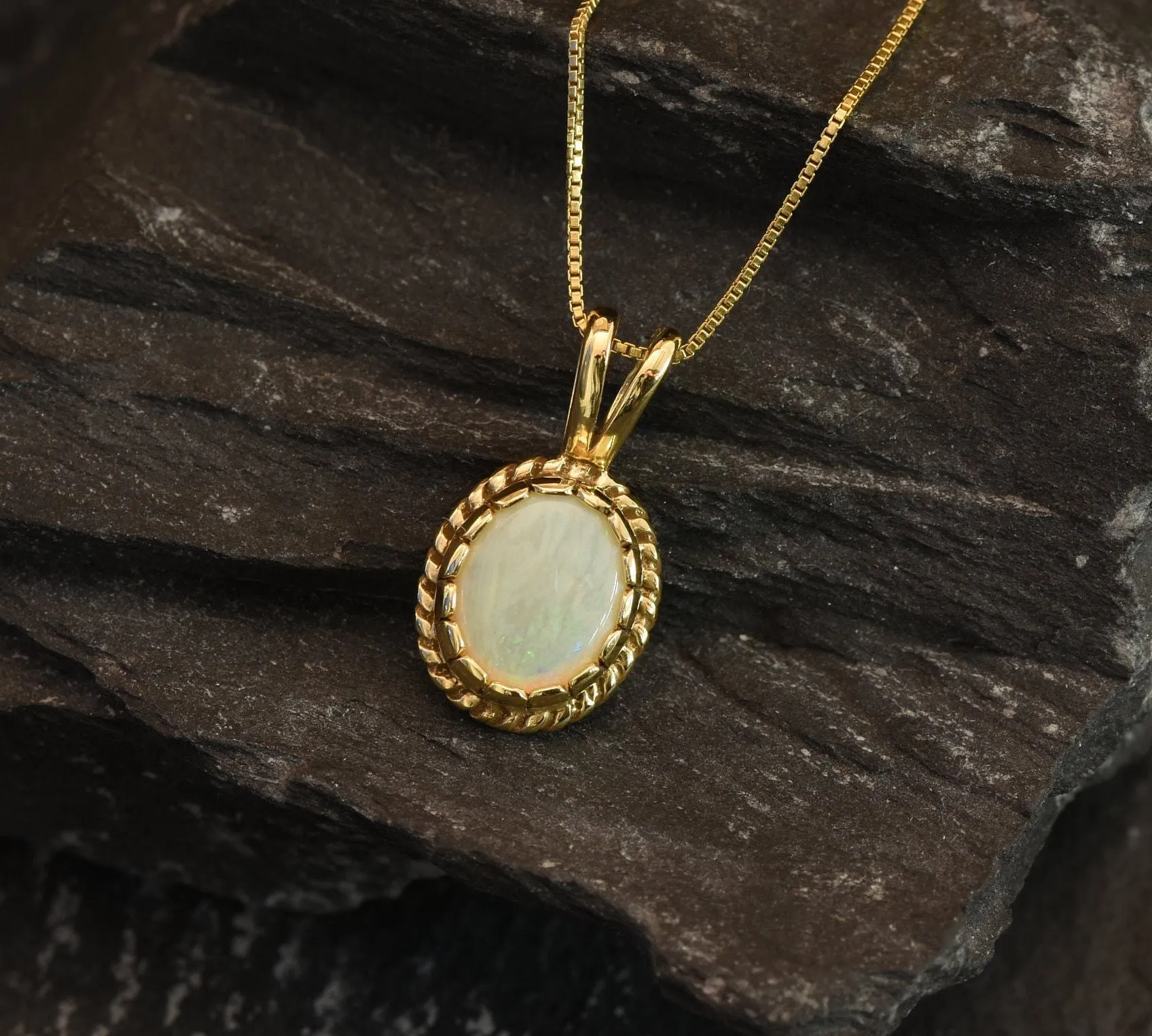 Antique Opal Pendant - Natural Opal Necklace,  Gold Opal Pendant