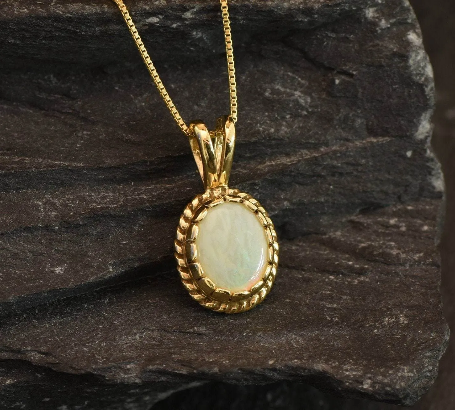 Antique Opal Pendant - Natural Opal Necklace,  Gold Opal Pendant