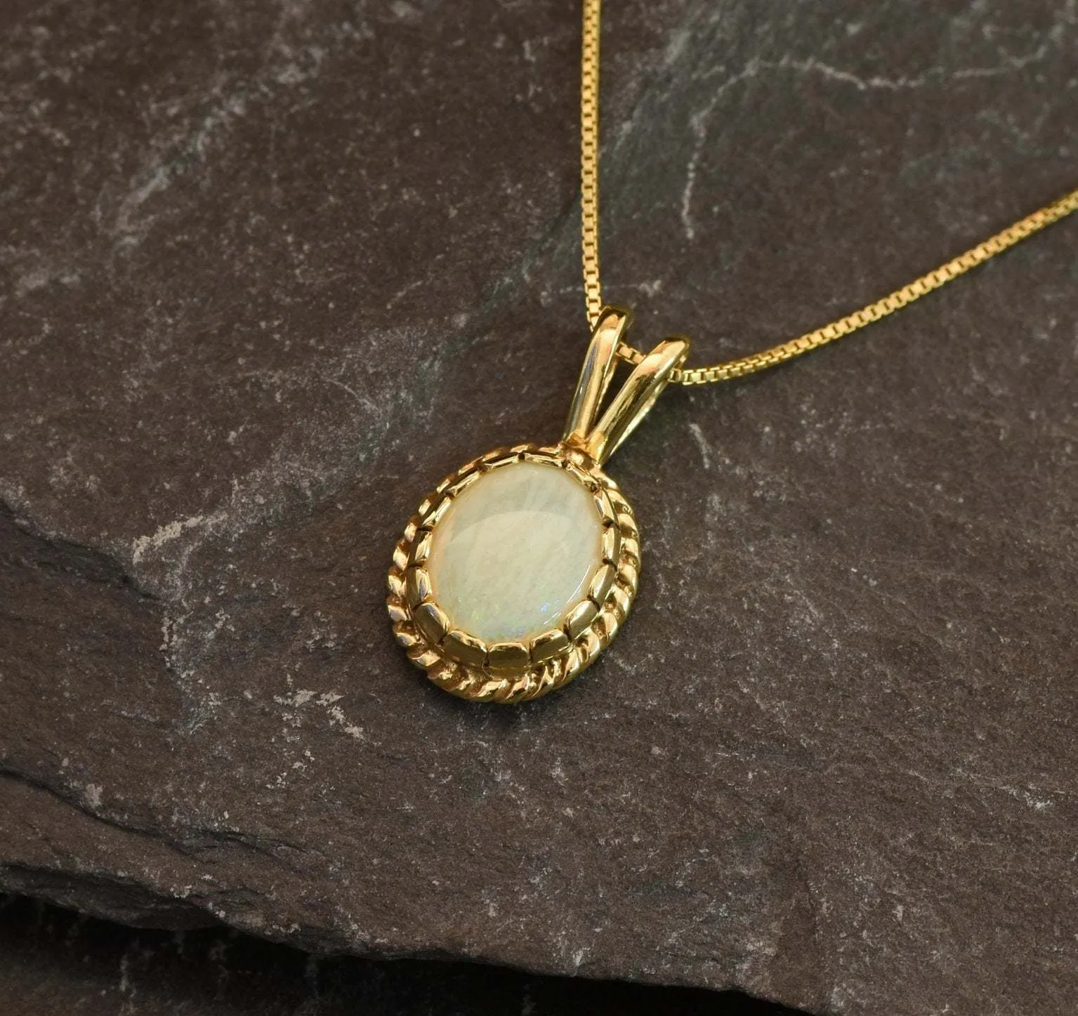 Antique Opal Pendant - Natural Opal Necklace,  Gold Opal Pendant