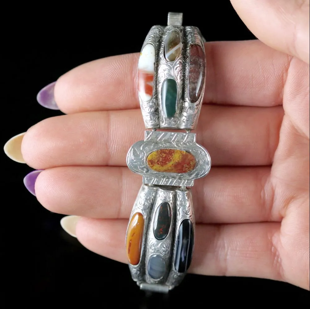 Antique Victorian Scottish Bracelet Agate Padlock Silver Circa 1860
