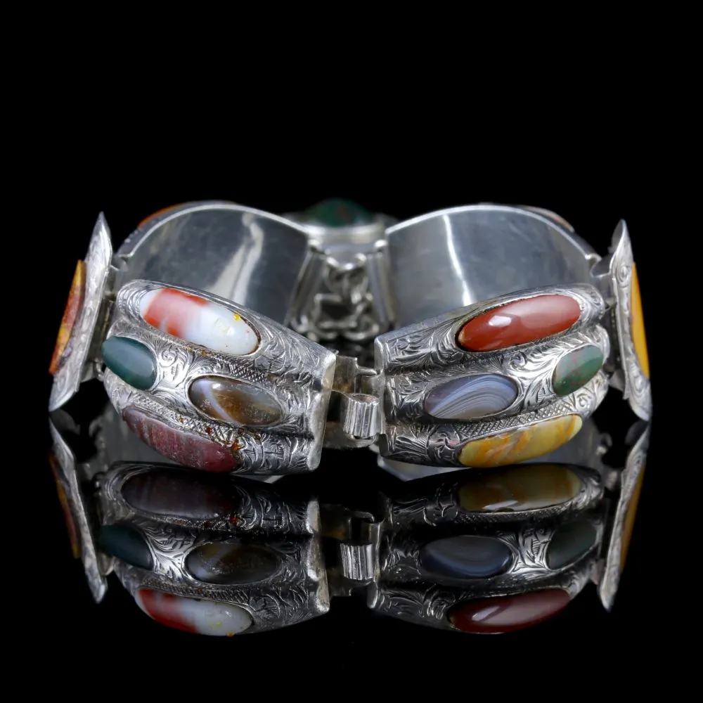 Antique Victorian Scottish Bracelet Agate Padlock Silver Circa 1860