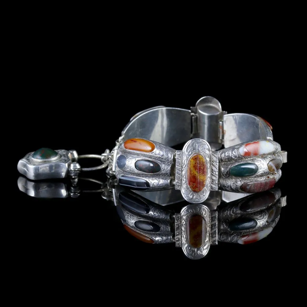 Antique Victorian Scottish Bracelet Agate Padlock Silver Circa 1860