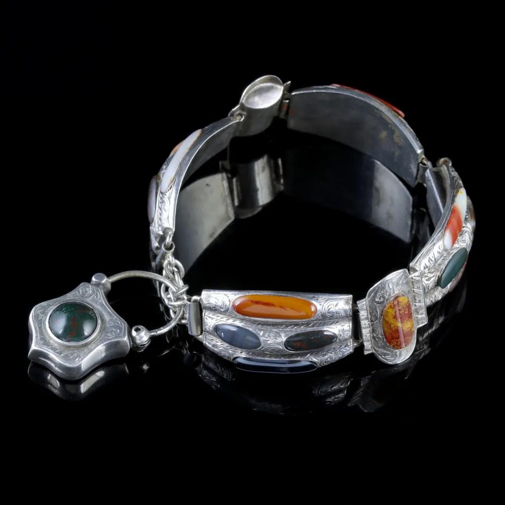 Antique Victorian Scottish Bracelet Agate Padlock Silver Circa 1860