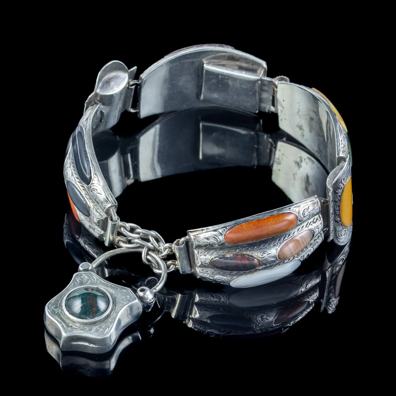 Antique Victorian Scottish Bracelet Agate Padlock Silver Circa 1860