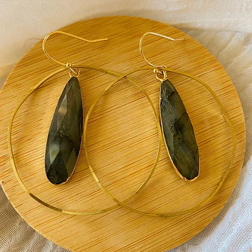 Artemis: Gemstone Tear Drop Hammered Hoop Earring
