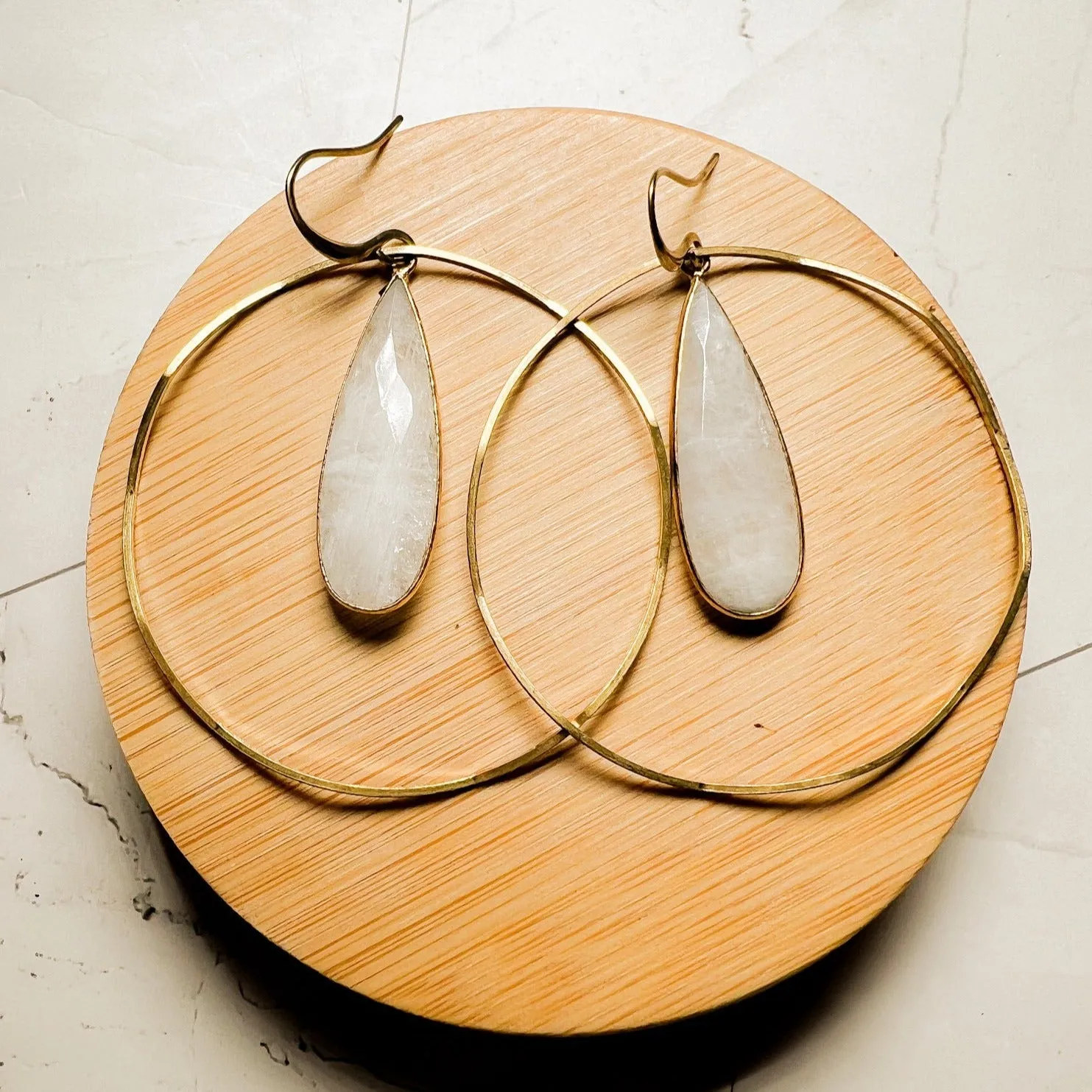 Artemis: Gemstone Tear Drop Hammered Hoop Earring