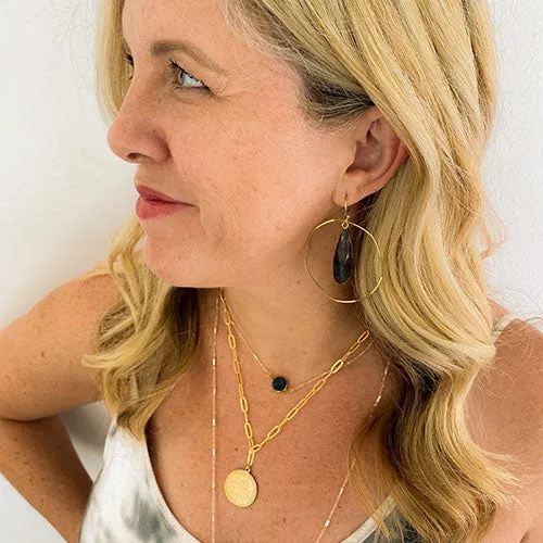 Artemis: Gemstone Tear Drop Hammered Hoop Earring
