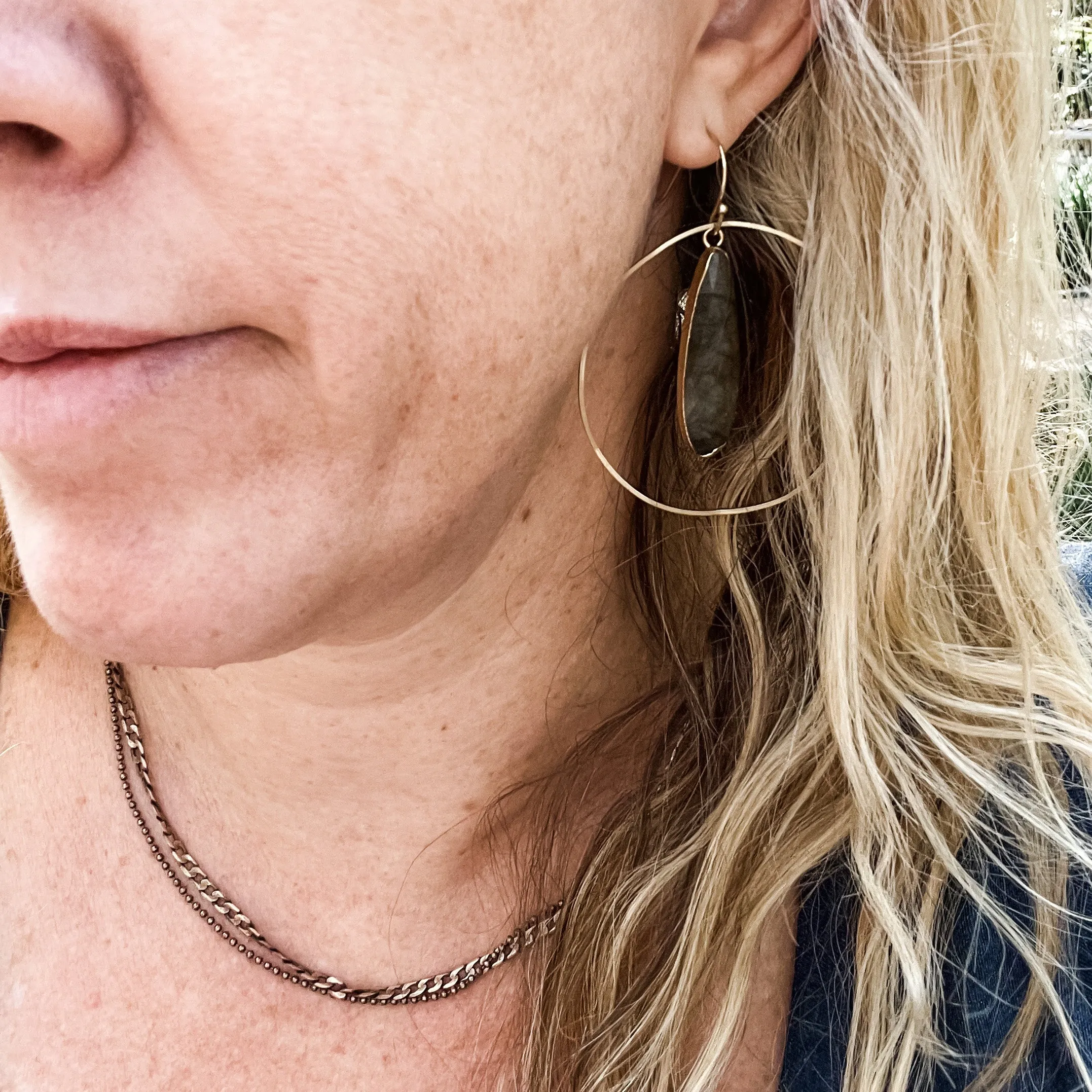 Artemis: Gemstone Tear Drop Hammered Hoop Earring