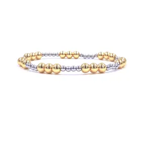 Ashley Gold Stainless Steel Gold Plated Two Toned Alternating Design Stretch Beaded Bracelet