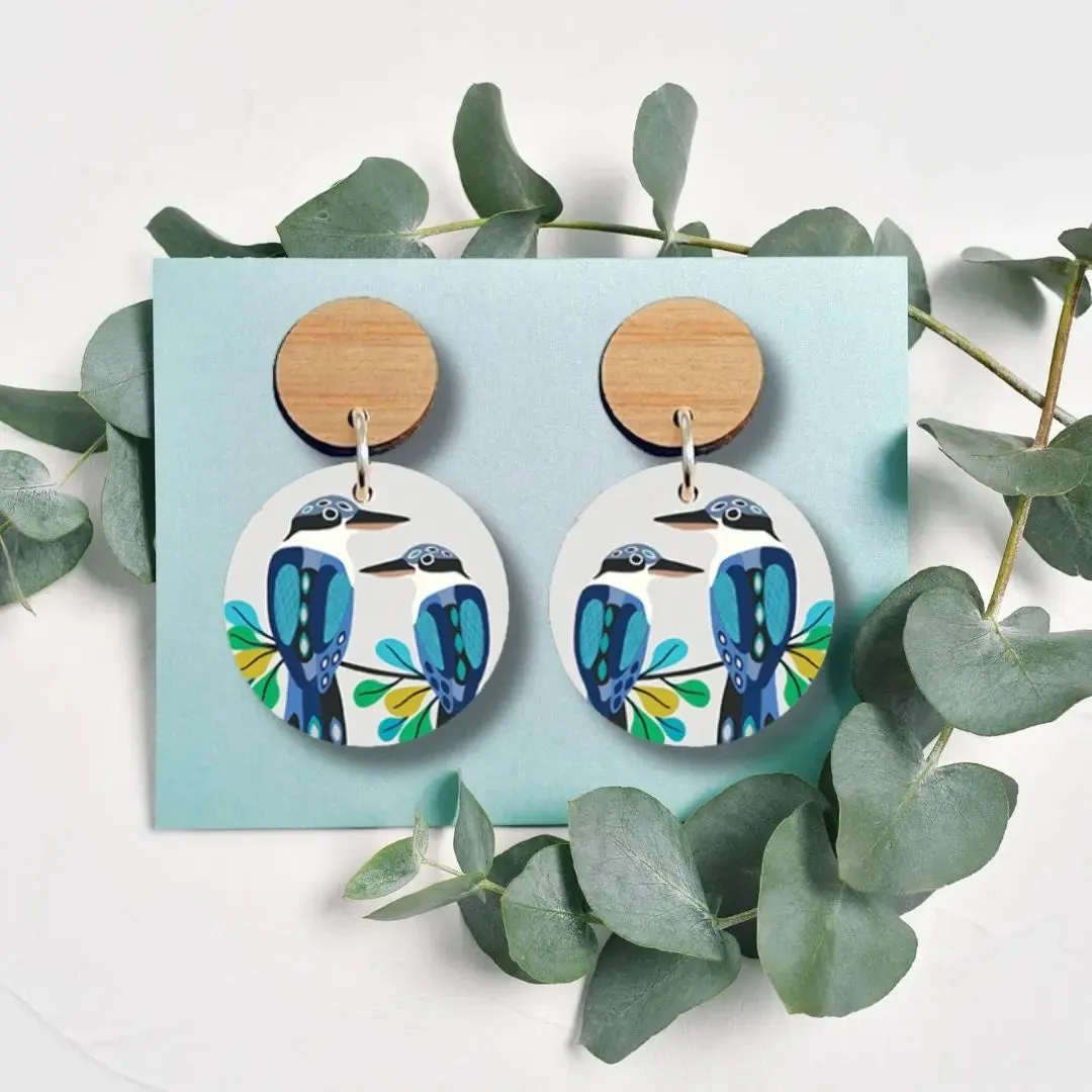 Australian Kingfisher Birds Wooden Earrings