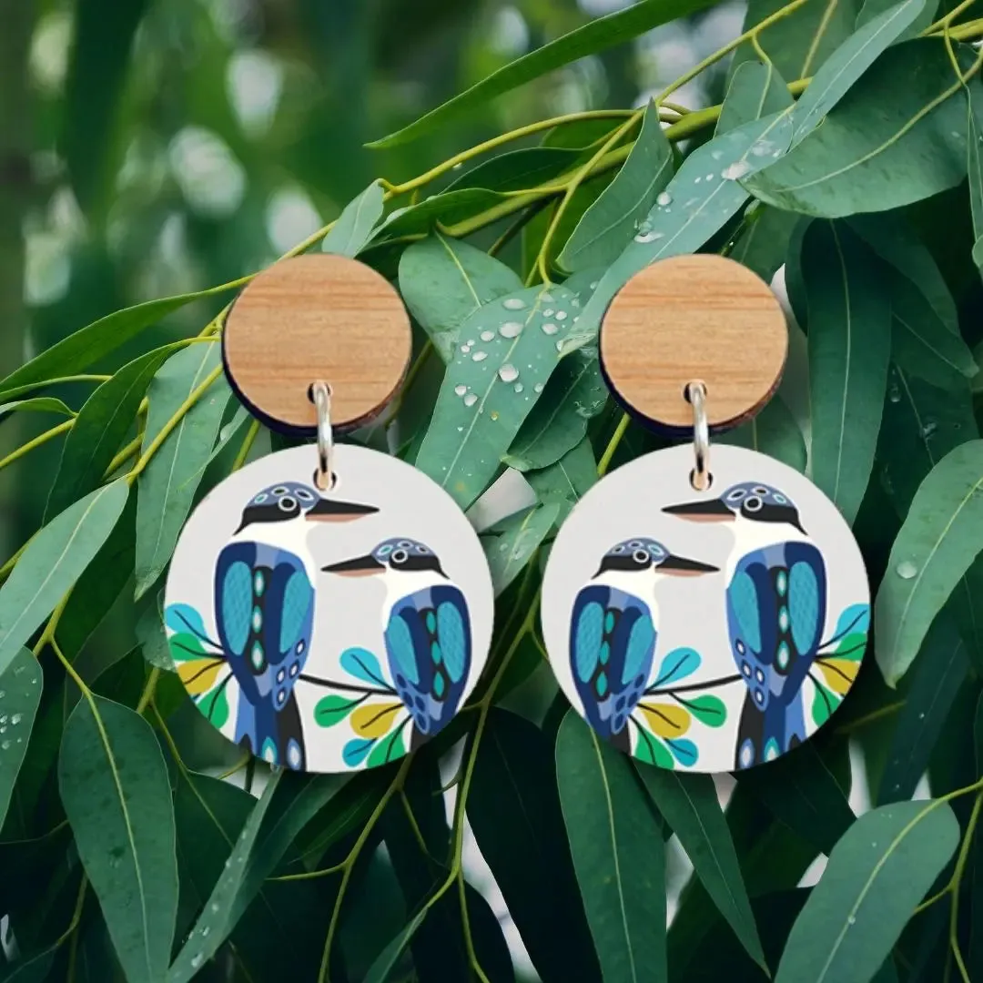 Australian Kingfisher Birds Wooden Earrings