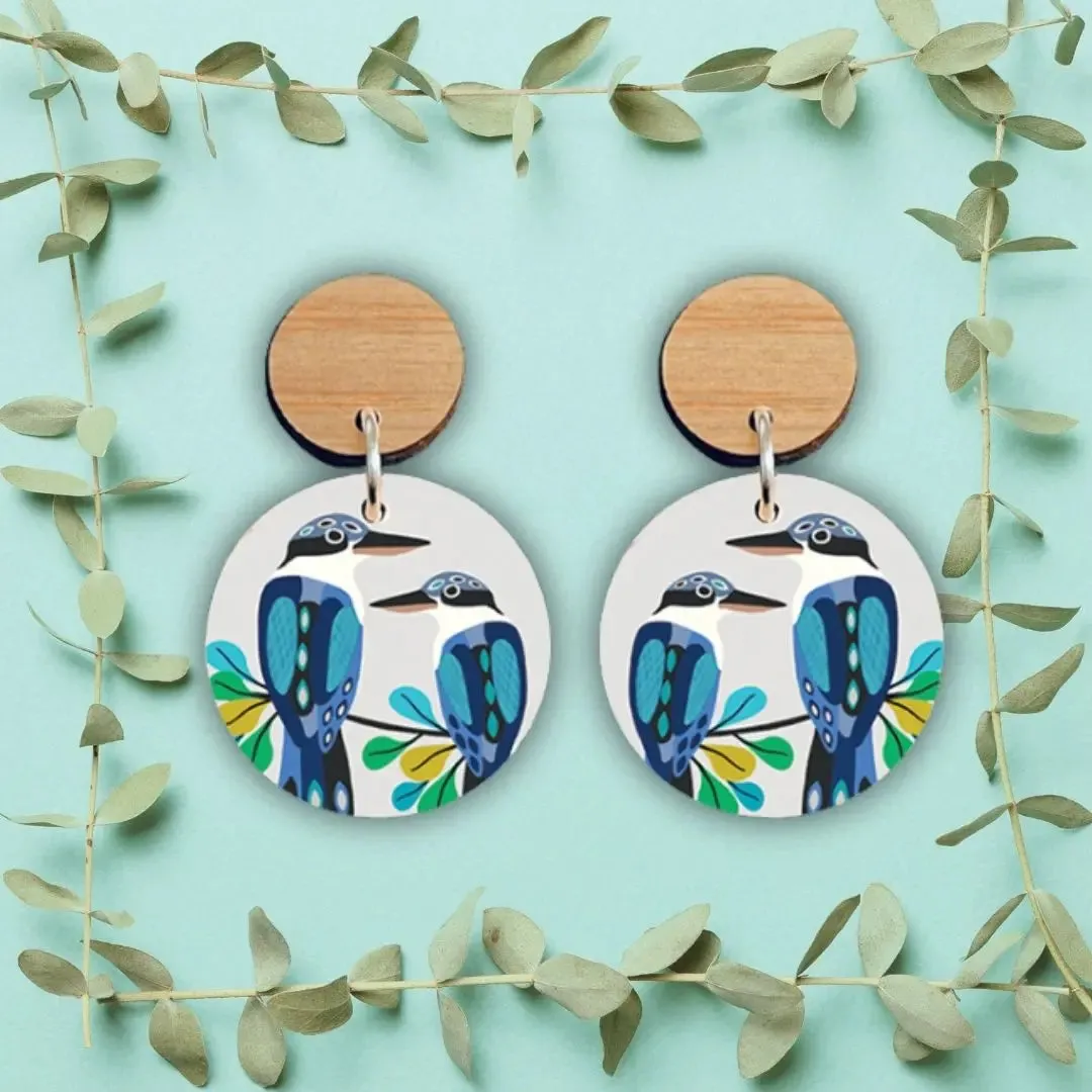 Australian Kingfisher Birds Wooden Earrings
