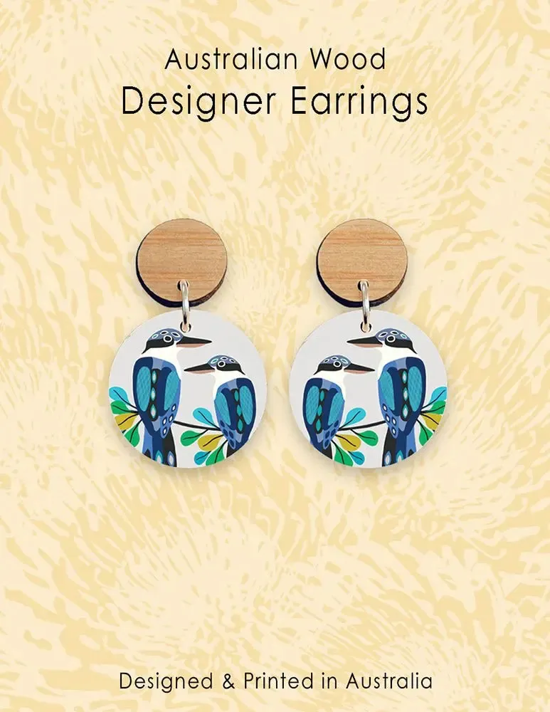 Australian Kingfisher Birds Wooden Earrings