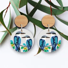 Australian Kingfisher Birds Wooden Earrings