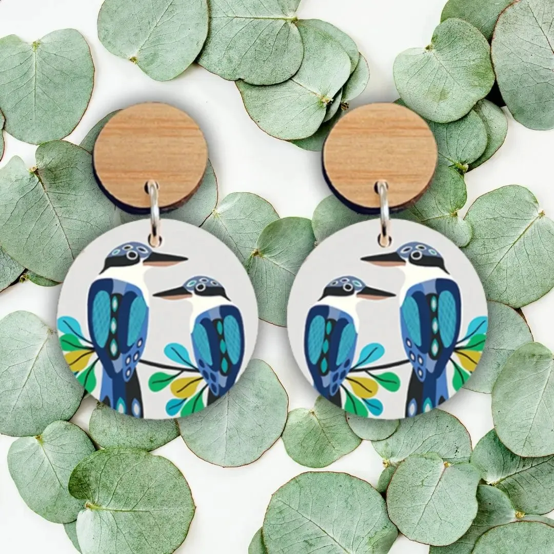 Australian Kingfisher Birds Wooden Earrings