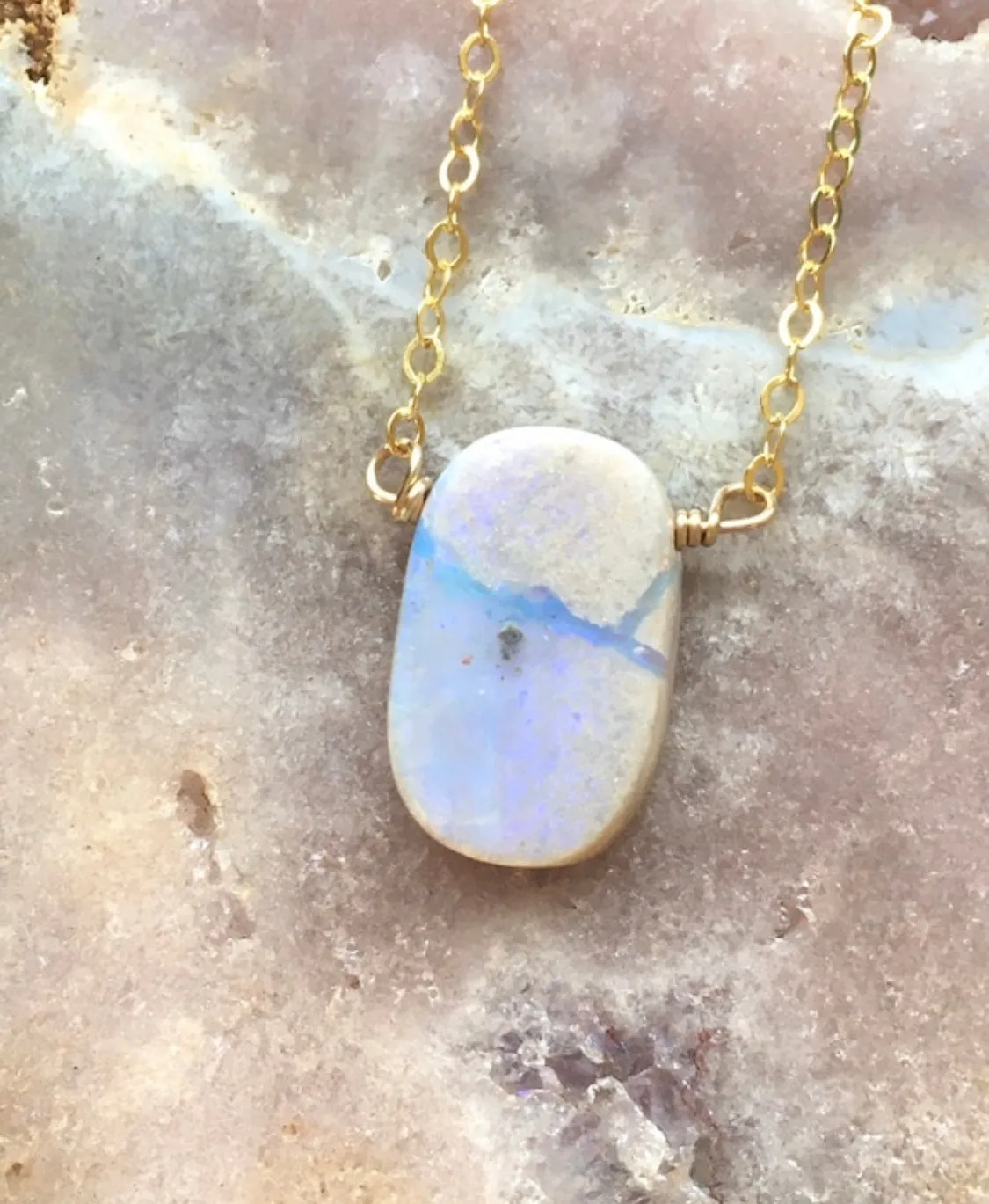 Australian Opal Pendant Necklace Gold Fill