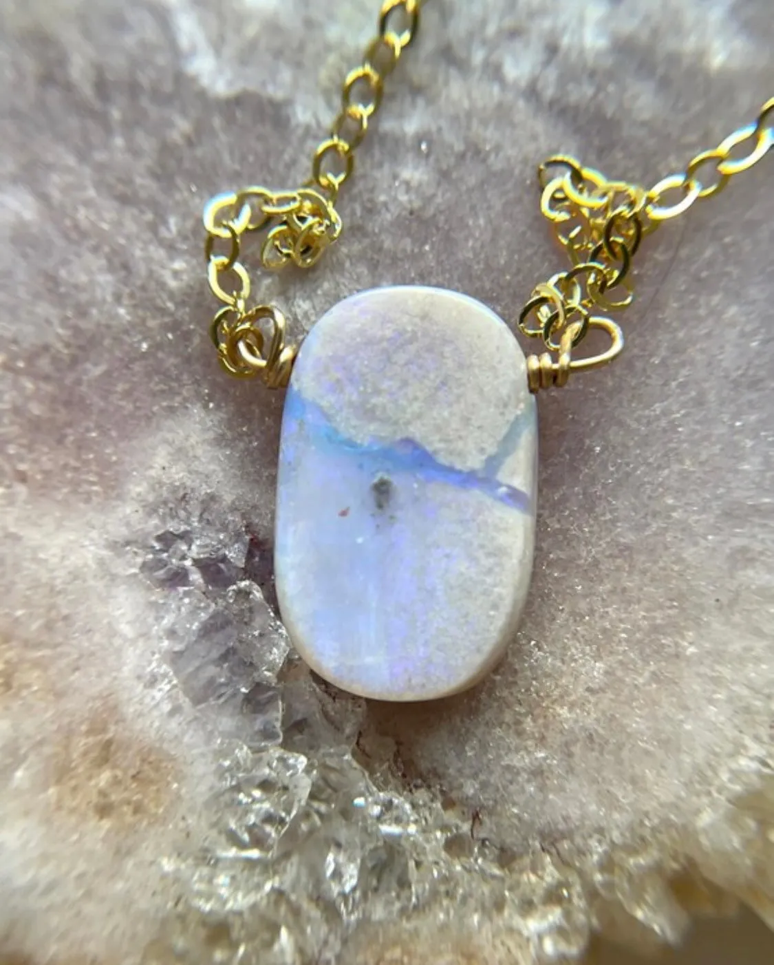 Australian Opal Pendant Necklace Gold Fill