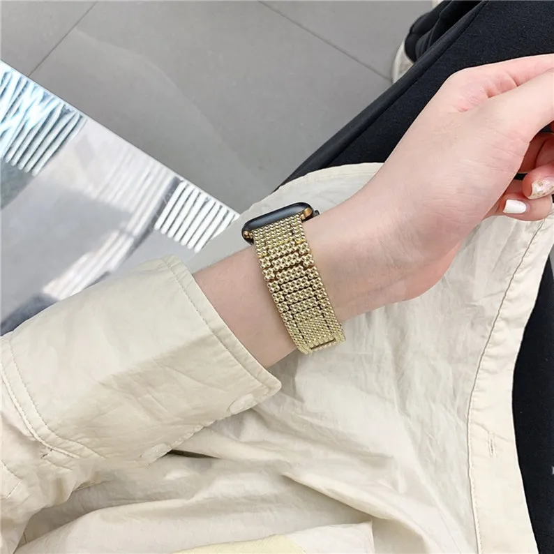 Balls Gold Apple Watch Band, iwatch Luxury Band 38mm 40mm 42mm 44mm, Women Men Black Watch Strap, Apple Watch Strap Series 1 2 3 4 5 6 SE