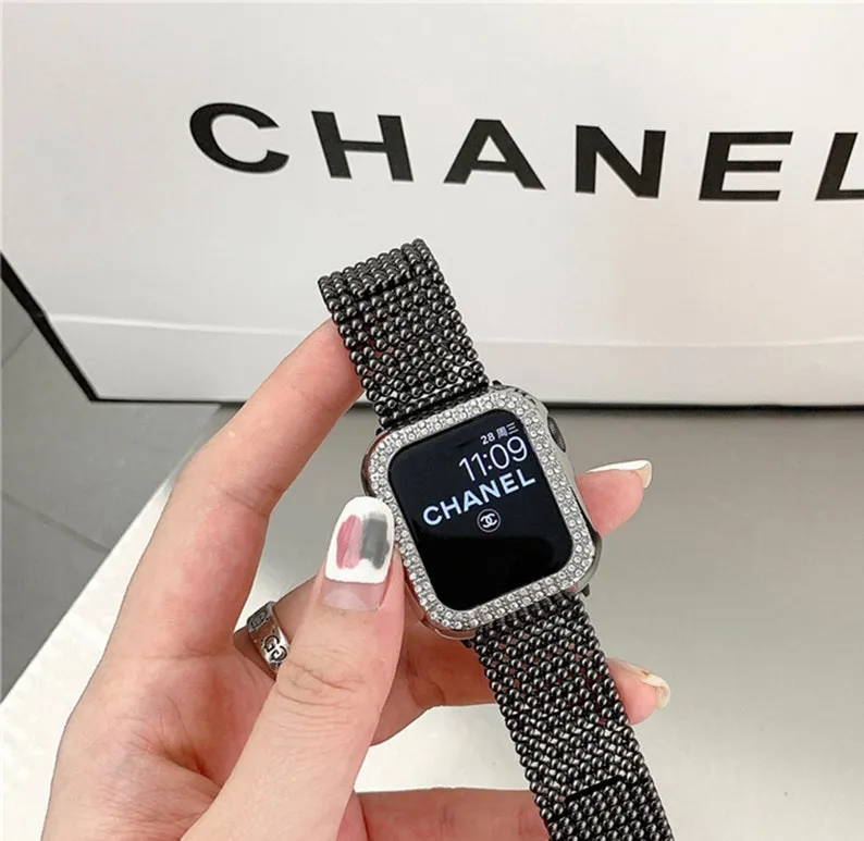 Balls Gold Apple Watch Band, iwatch Luxury Band 38mm 40mm 42mm 44mm, Women Men Black Watch Strap, Apple Watch Strap Series 1 2 3 4 5 6 SE