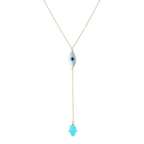 bara boheme | Lariat "EVIL EYE & HAND" Opal Necklace