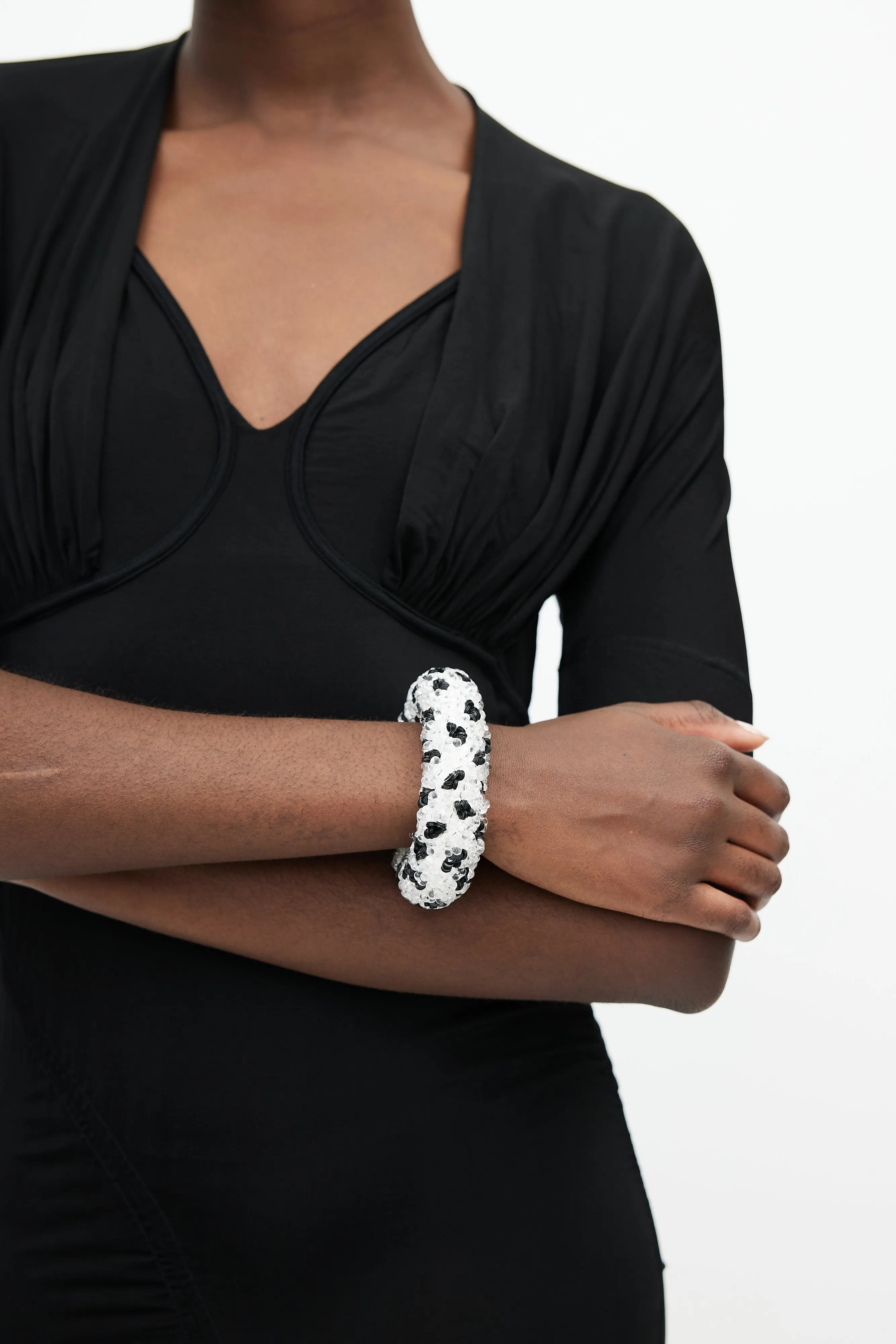 Black & White Beaded Sequin Bracelet