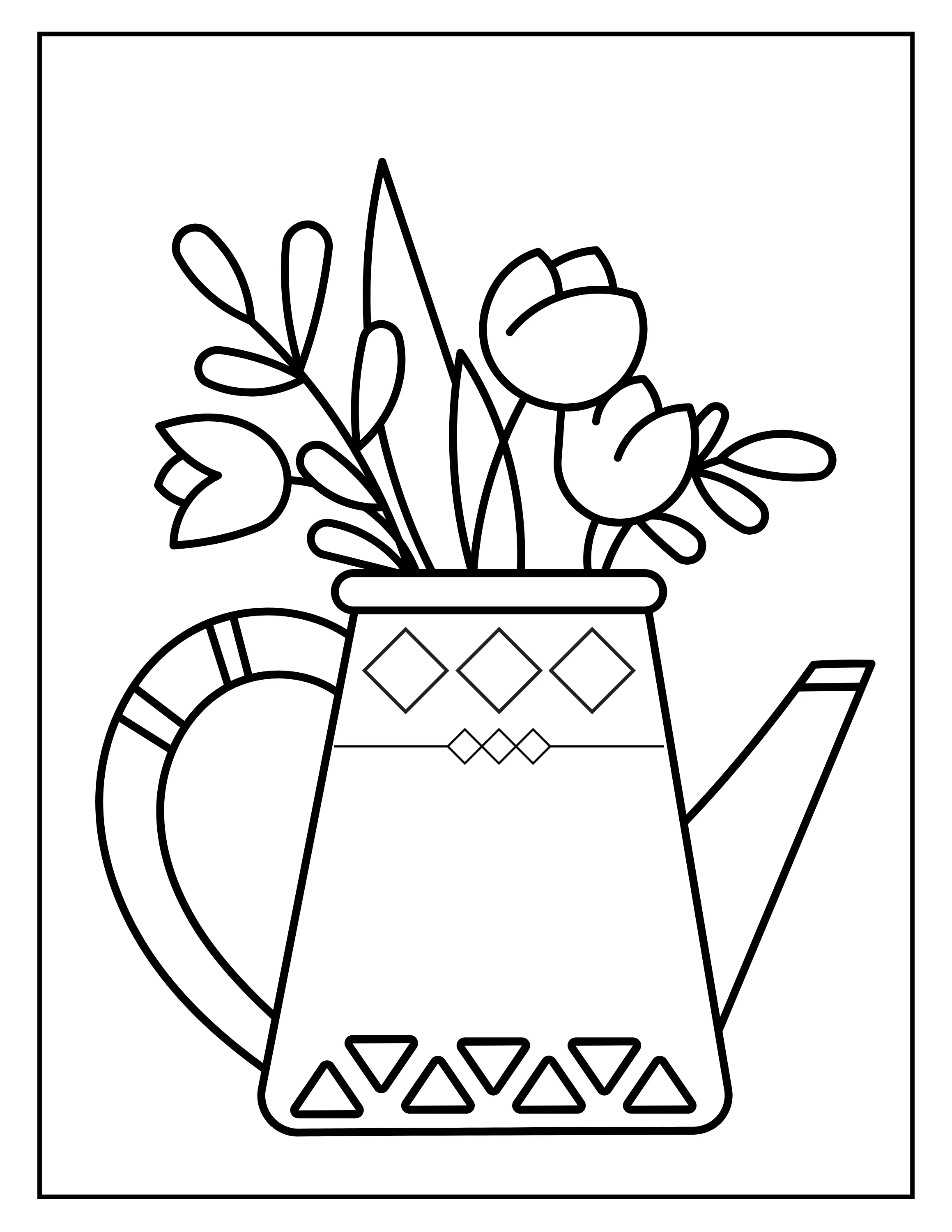 Blooming Buckets: Printable Stress-Relief Coloring Pages Featuring Flower-Filled Watering Buckets