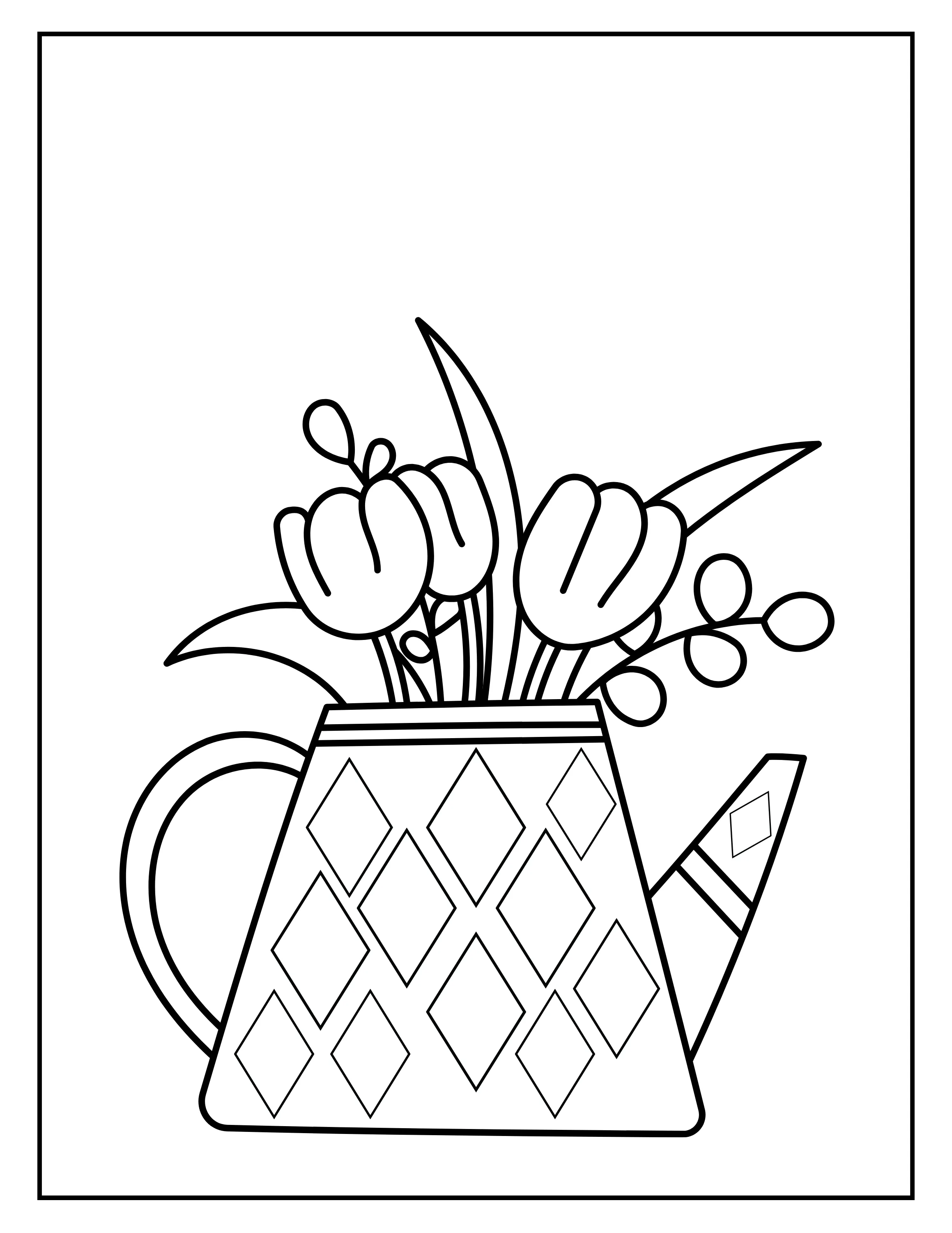 Blooming Buckets: Printable Stress-Relief Coloring Pages Featuring Flower-Filled Watering Buckets