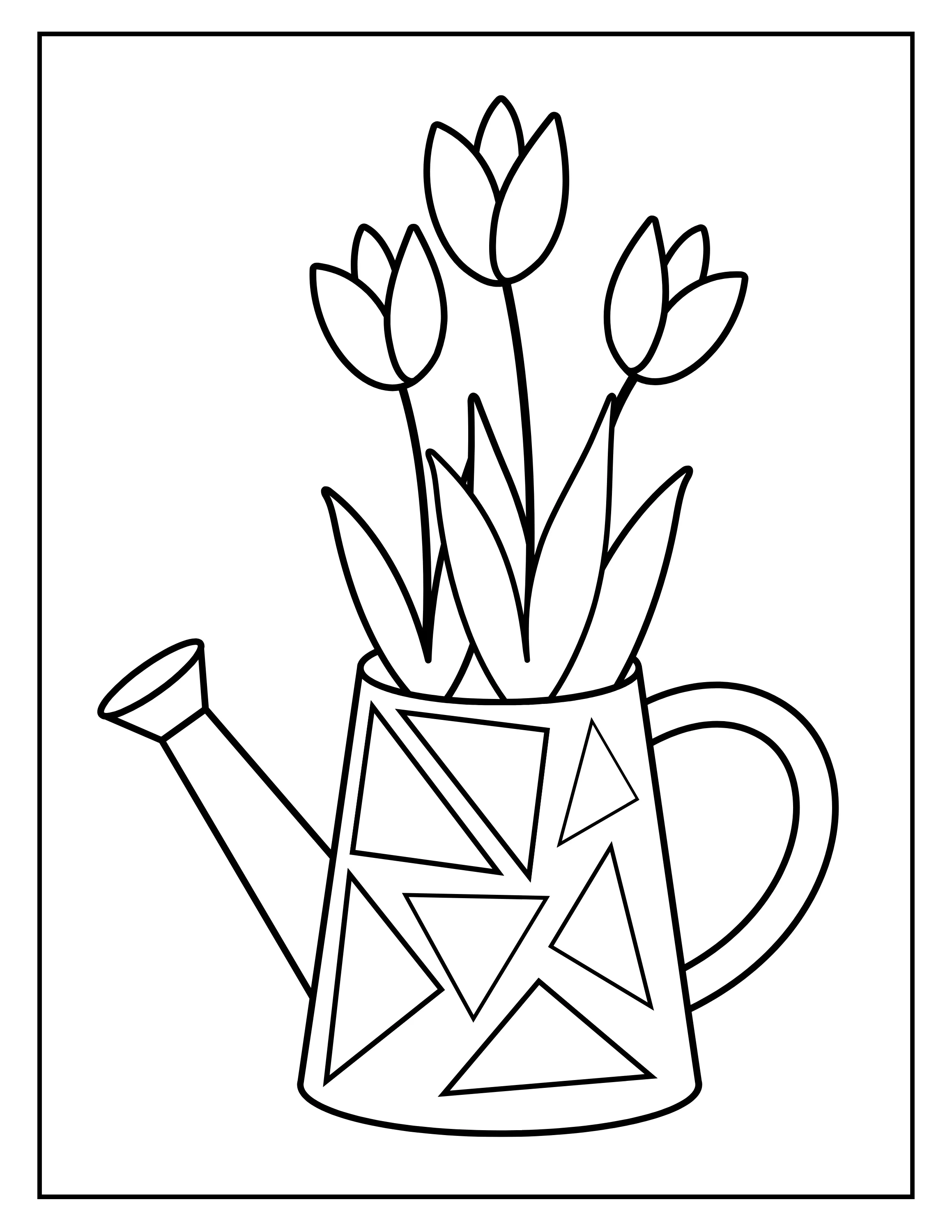 Blooming Buckets: Printable Stress-Relief Coloring Pages Featuring Flower-Filled Watering Buckets