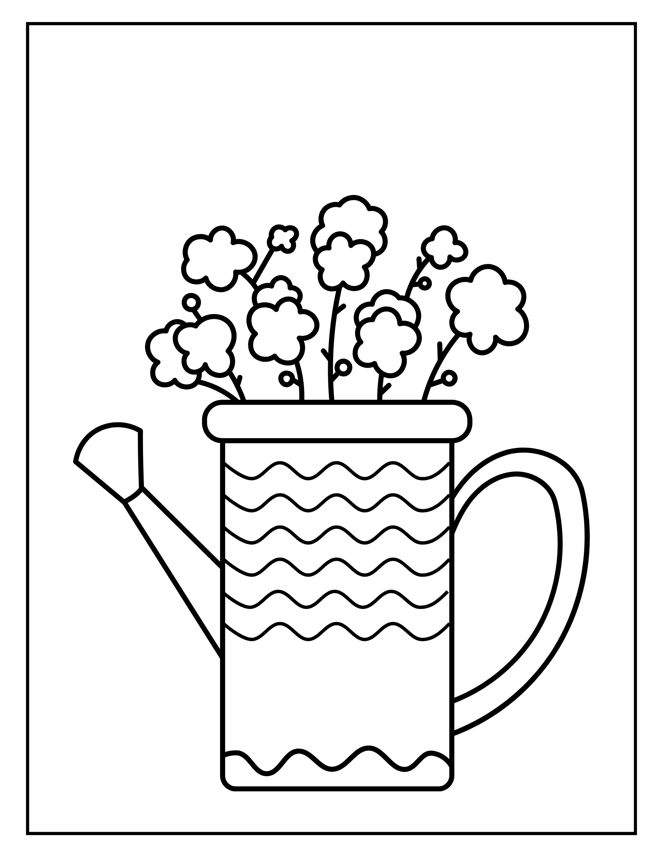 Blooming Buckets: Printable Stress-Relief Coloring Pages Featuring Flower-Filled Watering Buckets