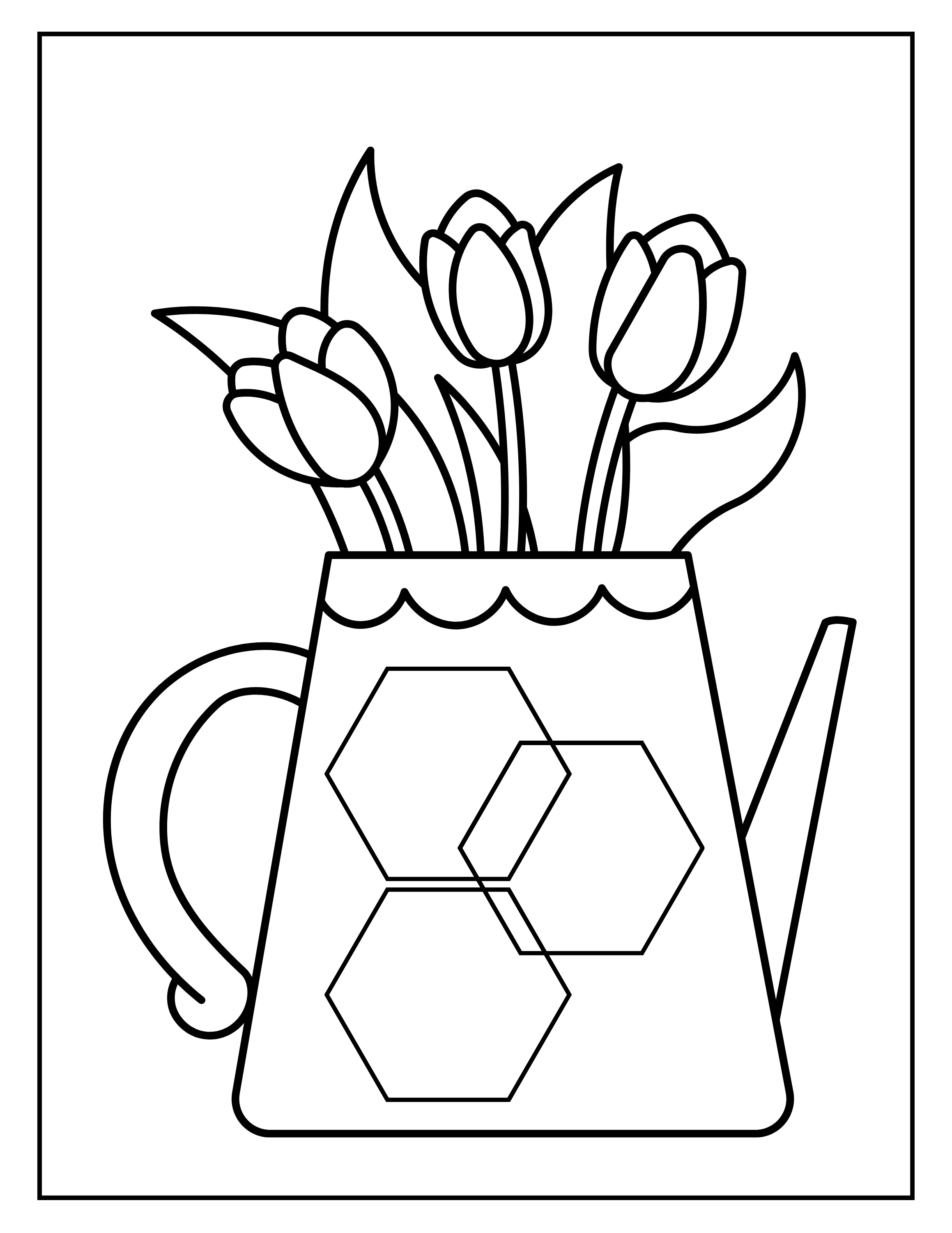 Blooming Buckets: Printable Stress-Relief Coloring Pages Featuring Flower-Filled Watering Buckets
