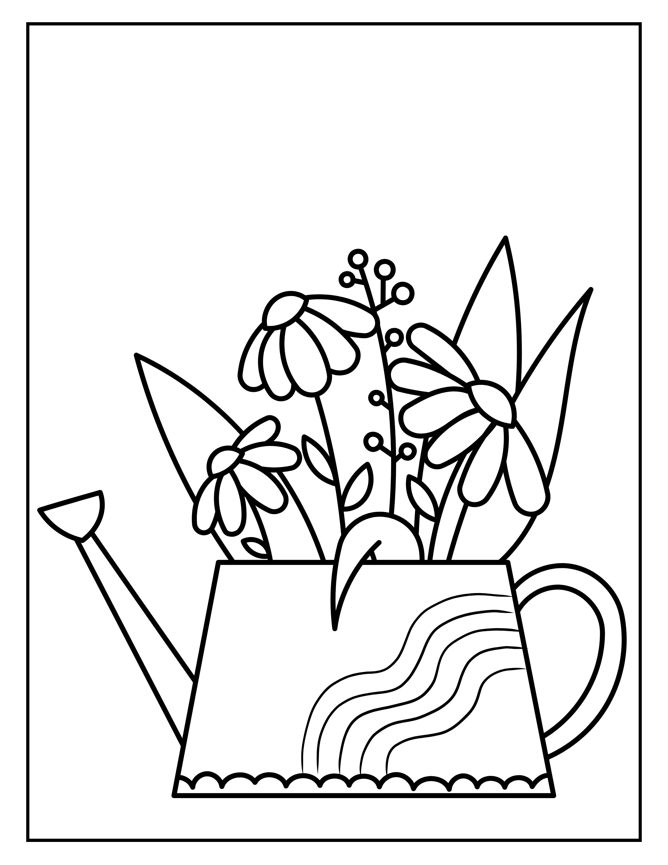 Blooming Buckets: Printable Stress-Relief Coloring Pages Featuring Flower-Filled Watering Buckets