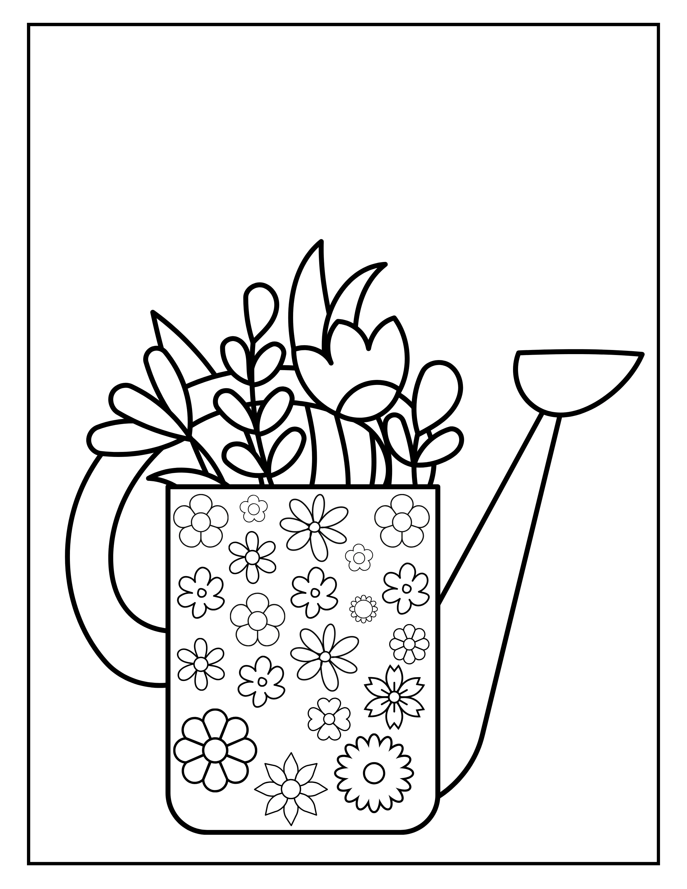Blooming Buckets: Printable Stress-Relief Coloring Pages Featuring Flower-Filled Watering Buckets