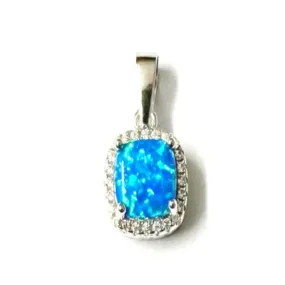 Blue Opal & Cubic Zirconia Necklace - Sterling Silver