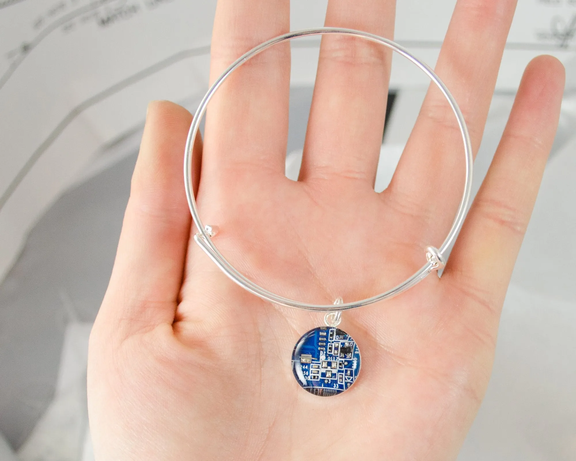 Blue Recycled Circuit Board Expandable Bracelet, Electrical Engineer Jewelry, Unique Gift for Software Engineer, Geek Chic Jewelry