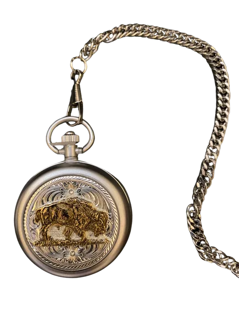 Buffalo Small Silver Inlay Pocket Watch