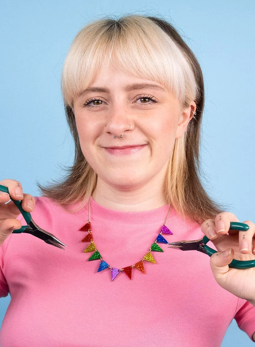 Bunting Necklace Kit - Glitter Rainbow - Gold Chain