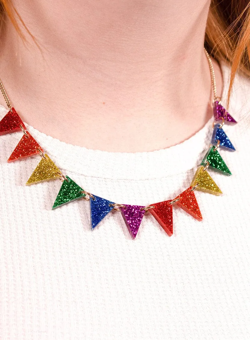 Bunting Necklace Kit - Glitter Rainbow - Gold Chain