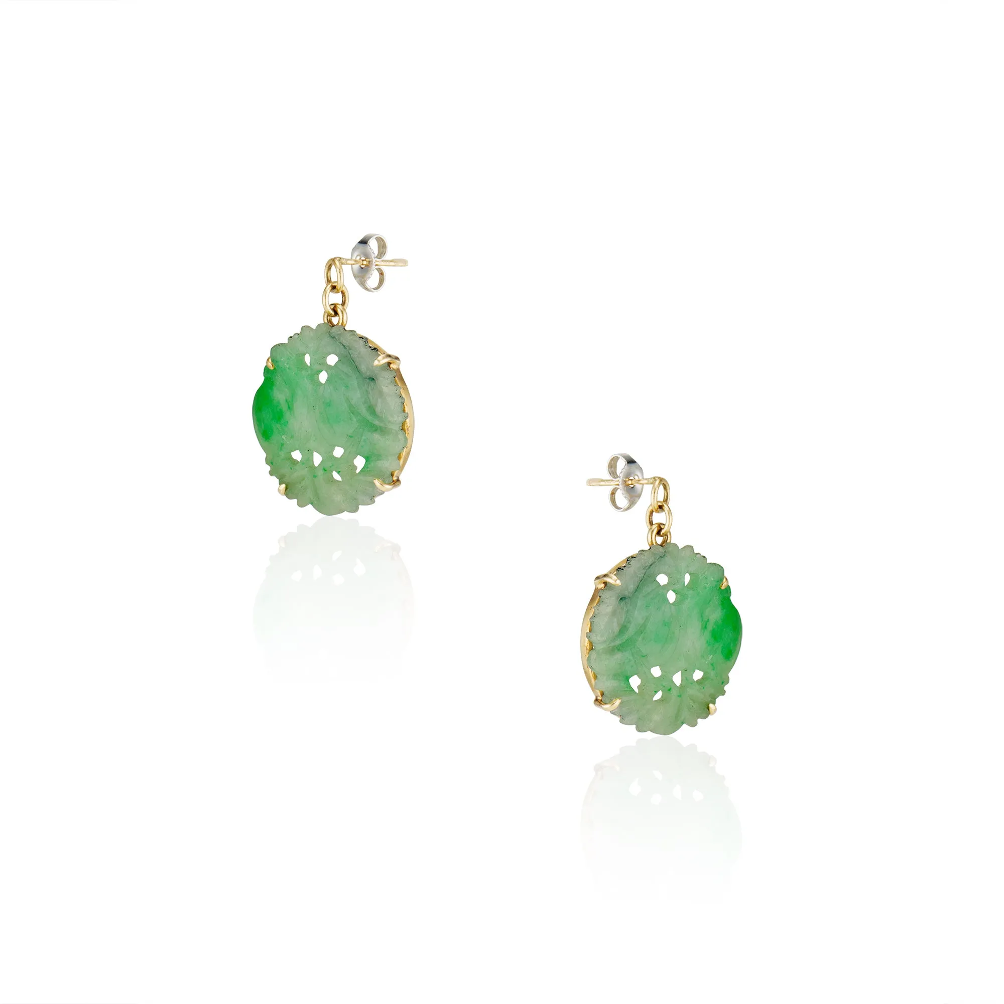 Carved Jade Gold Earrings