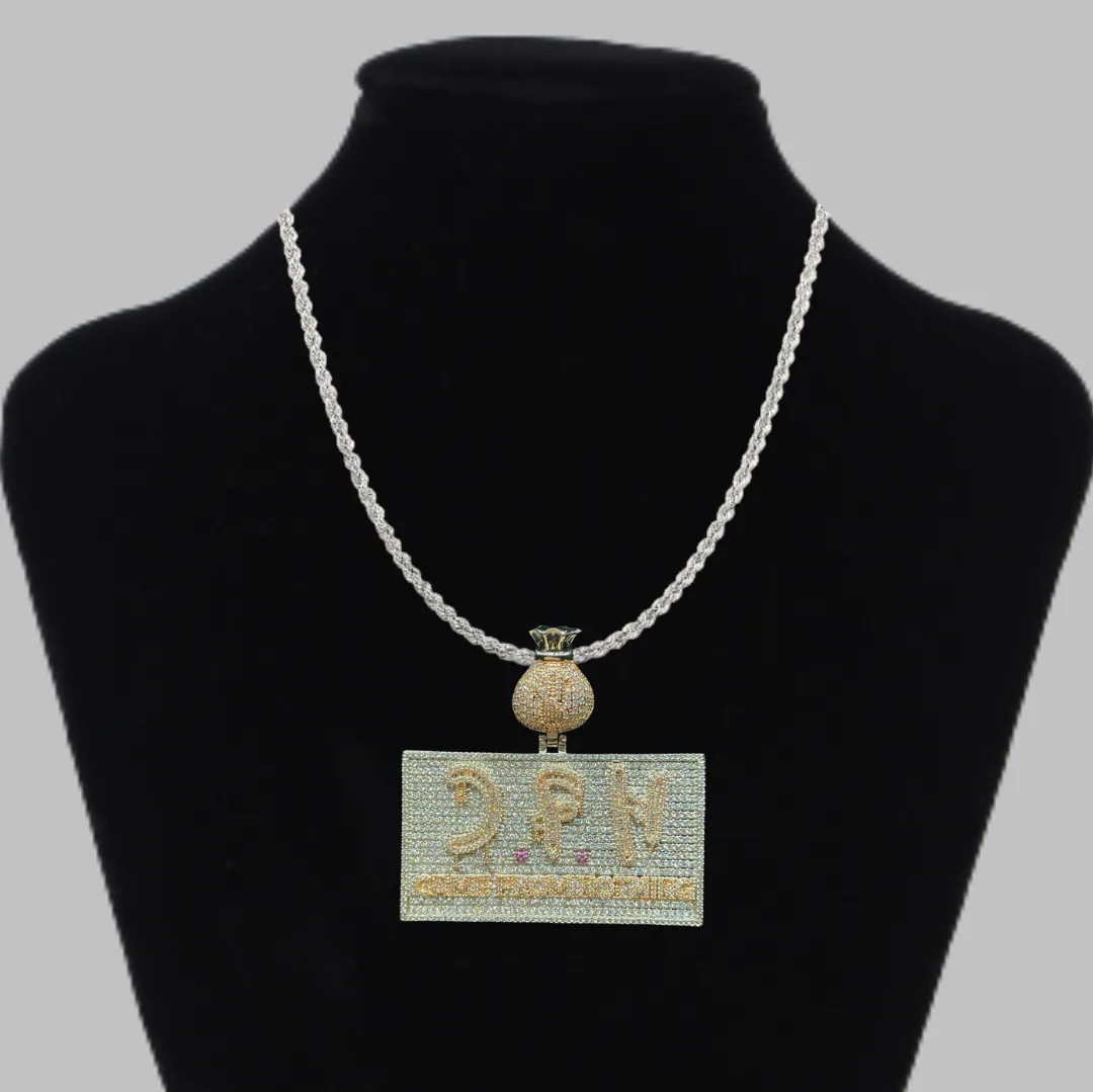 CFN Came From Nothing v2 Money Bag Bail Iced Out Letter Diamond Pendant Necklace
