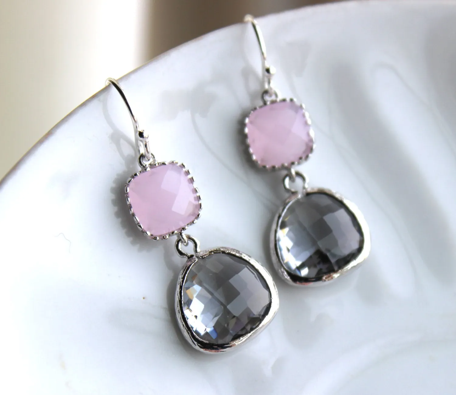 Charcoal Gray Earrings Pink Earrings Silver - Bridesmaid Earrings - Wedding Earrings - Bridesmaid Jewelry Gift - Wedding Jewelry